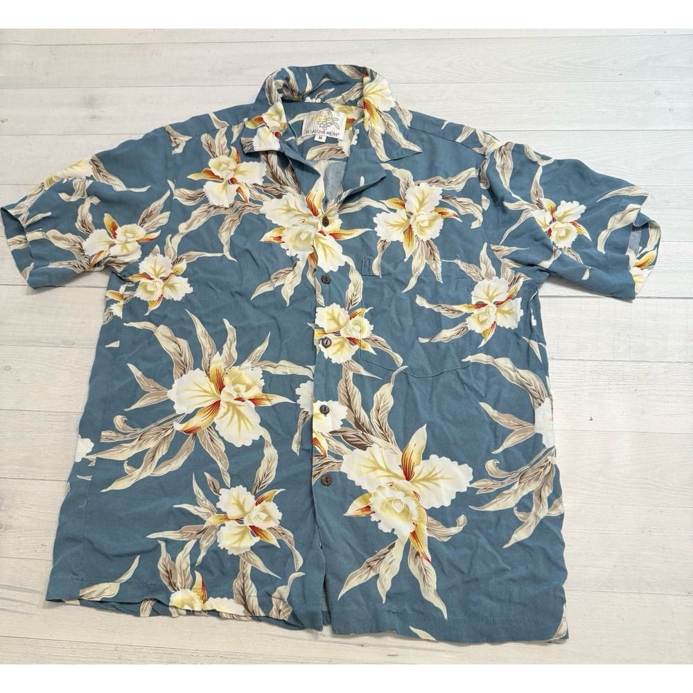 Ho Aloha Wear men's blue Hawaiian‎ button down shirt